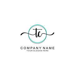 TC Initial handwriting logo with circle hand drawn template vector