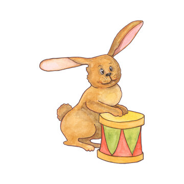 Beautiful cute rabbit, great design for any purpose. Festive illustration. Watercolor illustration.