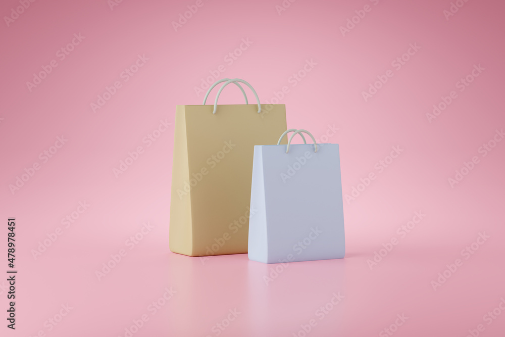 Poster 3d rendering of shopping bag.