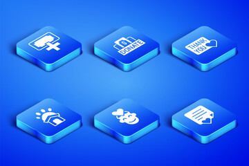 Set Envelope with heart, Donation and charity, Volunteer, Animal shelter house, and Thank you icon. Vector