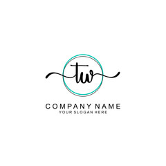 TW Initial handwriting logo with circle hand drawn template vector