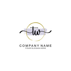 TW Initial handwriting logo with circle hand drawn template vector
