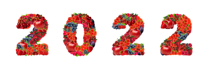 Year 2022 written with red berries to encourage a healthier year