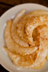 Fancy Brazilian Tapioca chips. Flatbread made from cassava. Food background.