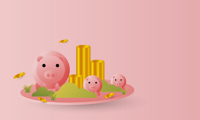 Obraz na płótnie Canvas Pig design surrounded by gold coins