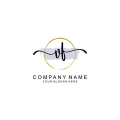 VF Initial handwriting logo with circle hand drawn template vector