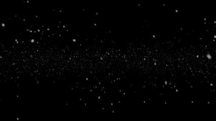 falling snowflakes on black background. Falling real snowflakes shot on black background, matte, wide angle, animation with start and end, isolated,
