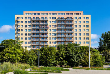 Large scale multi family project residential building at Melsztynska street in Mokotow district of Warsaw in Poland - obrazy, fototapety, plakaty