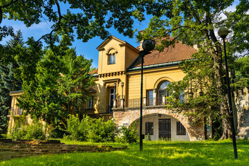 Palac Szustra Palace and park serving as theatre and music center at Morskie Oko street in Mokotow...