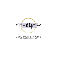 VQ Initial handwriting logo with circle hand drawn template vector