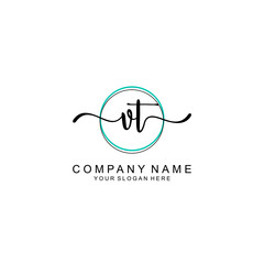 VT Initial handwriting logo with circle hand drawn template vector