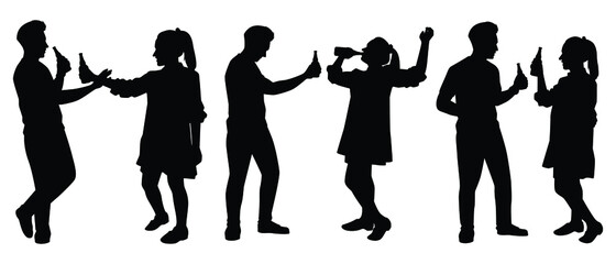 Set of drunk people with beer glass in hand silhouette , party people vector.