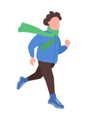 Teen training in winter semi flat color vector character. Running figure. Full body person on white. Winter activity isolated modern cartoon style illustration for graphic design and animation