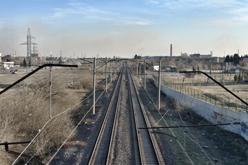 Fototapeta premium Evening scene with a railway. Railway view.