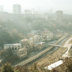 Fototapeta premium Aerial view of Vere river in Tbilisi, Georgia.