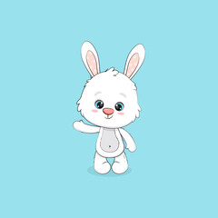 Cartoon cute Easter Bunny. Cute white Rabbit Hello
