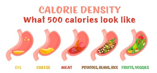 Calorie density. Horizontal poster. Editable vector illustration - obrazy, fototapety, plakaty