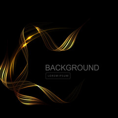 Black illustration, golden minimal wave patterns with subtle texture and glitter