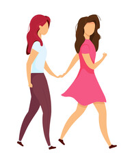 Girl friends walking semi flat color vector characters. Moving figures. Full body people on white. Spending time isolated modern cartoon style illustration for graphic design and animation