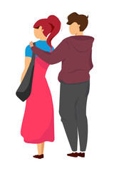 Couple from back view semi flat color vector characters. Standing figures. Full body people on white. Evening date isolated modern cartoon style illustration for graphic design and animation