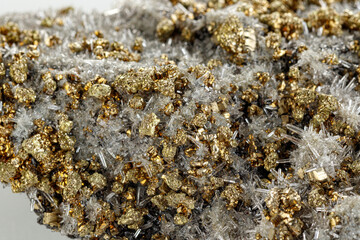 macro stone mineral Quartz pyrite on a white background