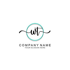 WT Initial handwriting logo with circle hand drawn template vector