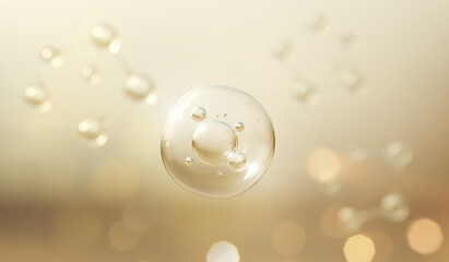 Cosmetic Essence Oil, Liquid bubble, Molecule inside Liquid Bubble - obrazy, fototapety, plakaty
