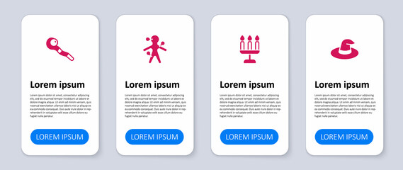 Set Witch hat, Candlestick, Voodoo doll and Magic staff. Business infographic template. Vector