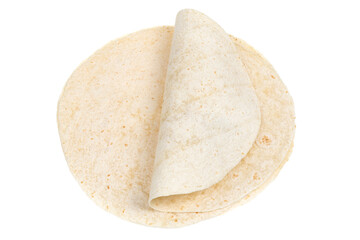 Tortilla on a white background. Thin flatbread close-up on a white background.