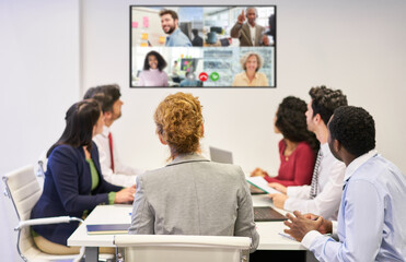 Online meeting with video conference from the business team - obrazy, fototapety, plakaty