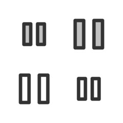 Pixel-perfect linear icon of pause button  built on two base grids of 32 x 32 and 24 x 24 pixels. The initial base line weight is 2 pixels. In two-color and one-color versions. Editable strokes