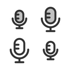 Pixel-perfect linear icon of microphone  built on two base grids of 32 x 32 and 24 x 24 pixels. The initial base line weight is 2 pixels. In two-color and one-color versions. Editable strokes