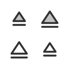 Pixel-perfect linear icon of eject button built on two base grids of 32 x 32 and 24 x 24 pixels. The initial base line weight is 2 pixels. In two-color and one-color versions. Editable strokes
