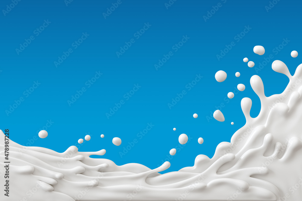 Poster white milk or yogurt splash abstract background, 3d rendering include clipping path.
