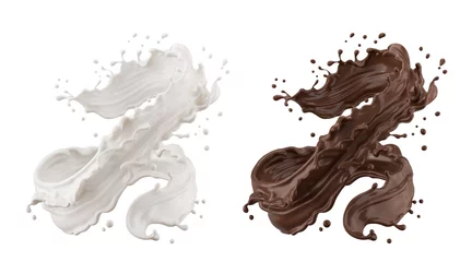 Foto op Canvas splash of chocolate and milk. with clipping path 3d illustration. © Anusorn