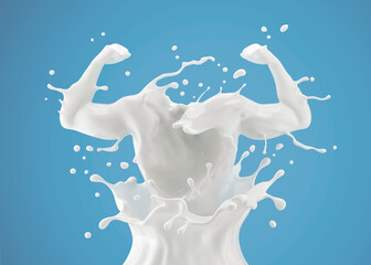 Obraz na płótnie Canvas Splash of milk in form of arm muscle. 3D illustration.