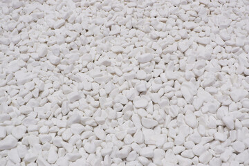 white river grit stones background. White marble gravel. Crushed stone texture.