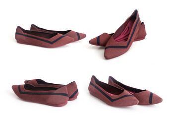 Comfortable beautiful low-heeled textile shoes isolated on white background