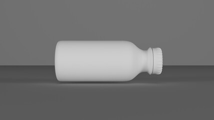 Blank glass bottle packaging on floor empty mock up container 3d rendering