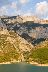 The panoramic view of the Gorges du Verdon in Europe, France, Provence Alpes Cote dAzur, Var, in summer, on a sunny day.