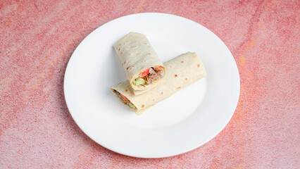 Beef lavash doner kebab isolated close up