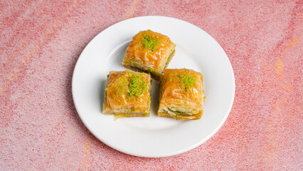 Turkish baklava in plate isolated 