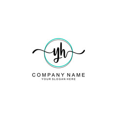YH Initial handwriting logo with circle hand drawn template vector