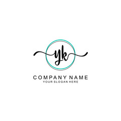 YK Initial handwriting logo with circle hand drawn template vector