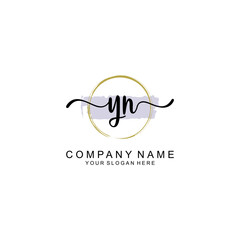 YN Initial handwriting logo with circle hand drawn template vector - obrazy, fototapety, plakaty