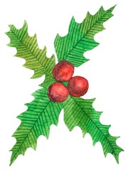 Hand painted watercolour set of christmas decor.