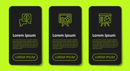 Set line Business negotiations, Monitor with graph chart and Board. Business infographic template. Vector