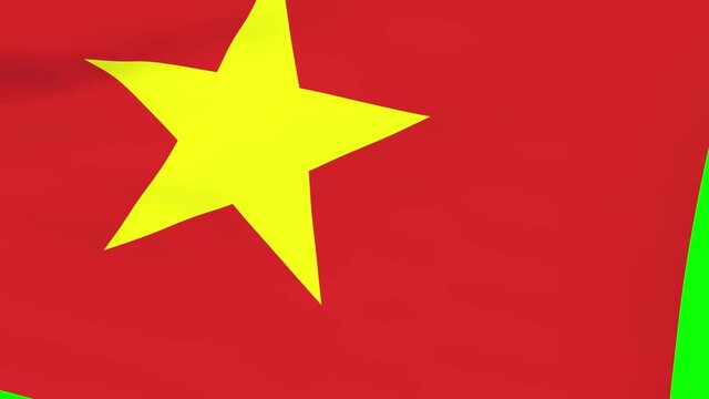 Vietnamese waving flag transition 4k and 1080 HD seamless loop animation. 3d animation over green screen chroma key  for video transition. Realistic Flag of Vietnam. Flag 3d rendering for video