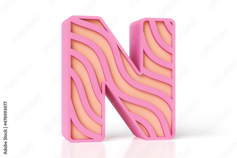 Aufkleber 3d typeset collection girly style. letter n made of pink and creamy matte colors with wavy shapes. h