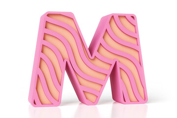 Delicious font 3D style. Letter M of a creamy and cheerful design of pink and creamy colors scheme. High quality 3D rendering.